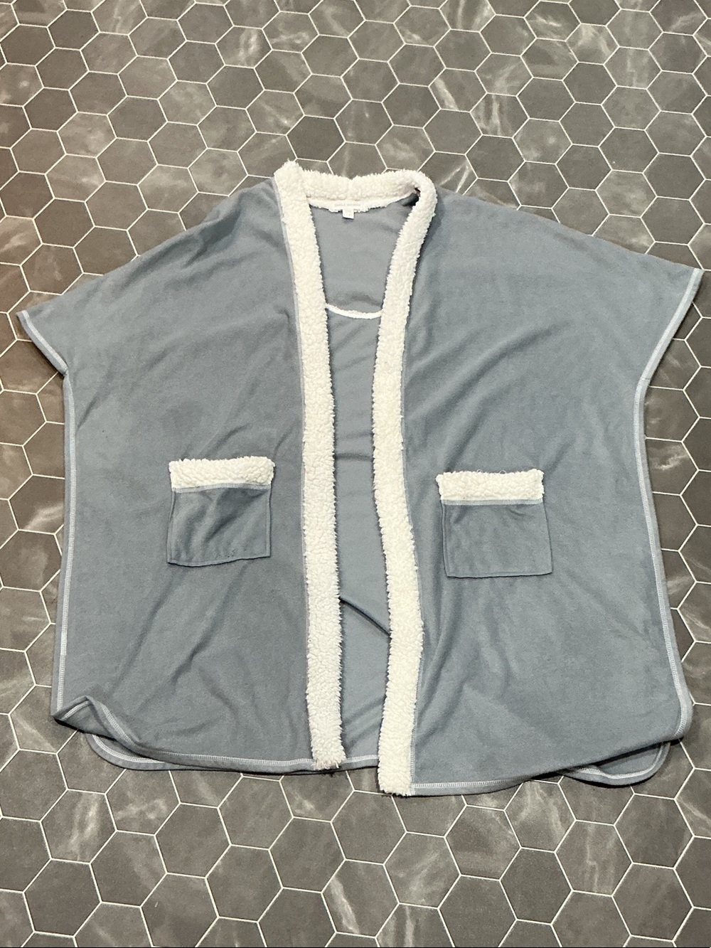Midnight by Carole Hochman Blue Wrap Robe with White Sherpa Trim